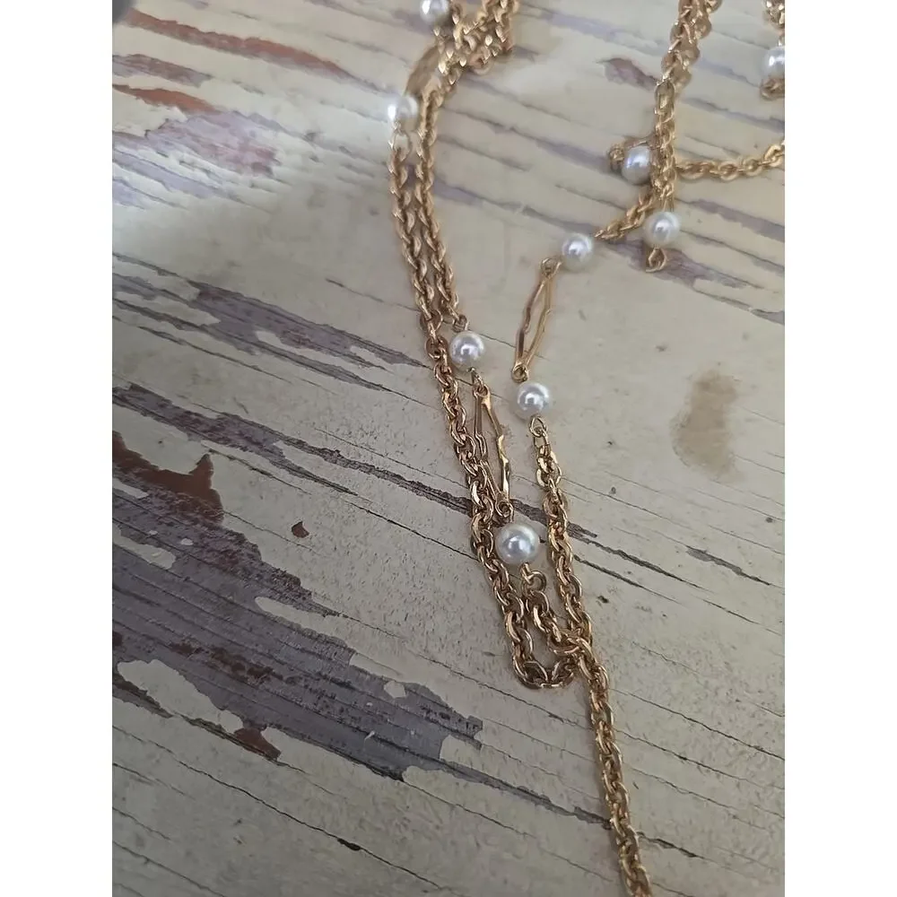Vtg Park‎ Lane Gold Tone Faux Pearl 2-Strand Statement Fashion Jewelry Necklace